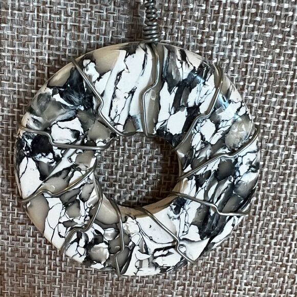 Handmade Polymer Clay Statement Necklace and Earring Set Black White Silver Tone - Picture 9 of 9